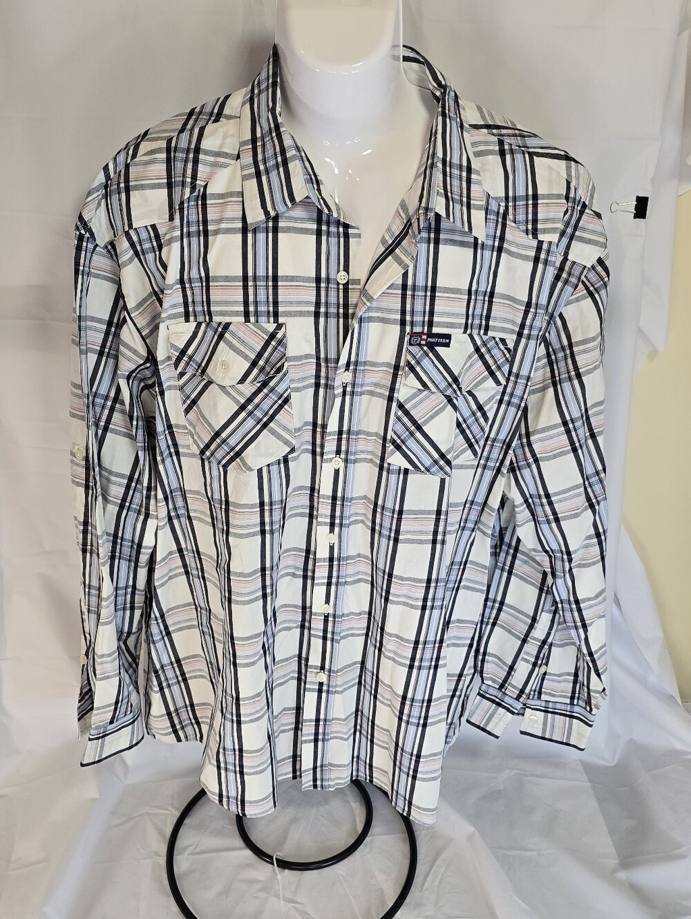 Vintage Phat Farm Plaid Button Up Shirt Mens 4X Blue White Y2K Streetwear